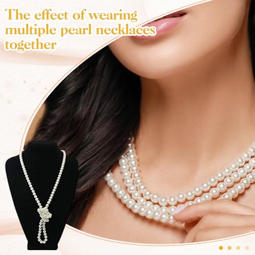 Kerros 150cm Fake Pearl Necklace for Women, 8mm Layered Strand, White | Long White Imitation Pearl Strand, 8mm Plastic Beads for Weddings, Halloween, Costumes and Parties