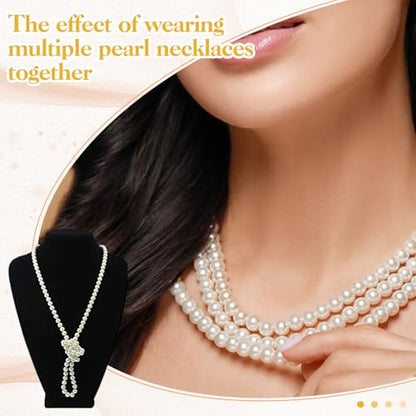 Kerros 150cm Fake Pearl Necklace for Women, 8mm Layered Strand, White | Long White Imitation Pearl Strand, 8mm Plastic Beads for Weddings, Halloween, Costumes and Parties