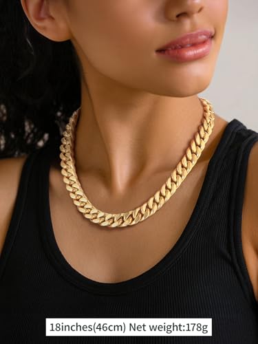 FindChic Cuban Link Chain Necklace for Women Men, Silver/Gold Plated Stainless Steel Solid Miami Curb Chain Hip Hop Punk Statement Jewelry, 5/12/14mm Width, 16/18/20 Inch Length, with Gift Box - color: 04. 12mm-Gold, size: 18inches