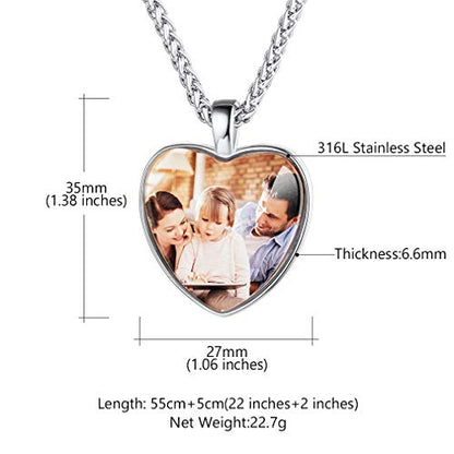 Custom4U Personalized Photo Necklace - Custom Heart/Oval/Round Charm Necklaces with Picture + Chain Adjustable - Stainless Steel/Acrylic Pendant Memorial Jewelry Christmas Gifts for Women - color: B-Silver Color