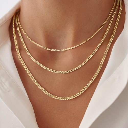 Turandoss Gold Layered Necklaces for Women Dainty 14K Gold Plated Chain Set | Stack Cuban Link Chain Necklace Personalized Lip Satellite Flat Curb Link Necklaces for Women Trendy Set - color: Cuban Chain
