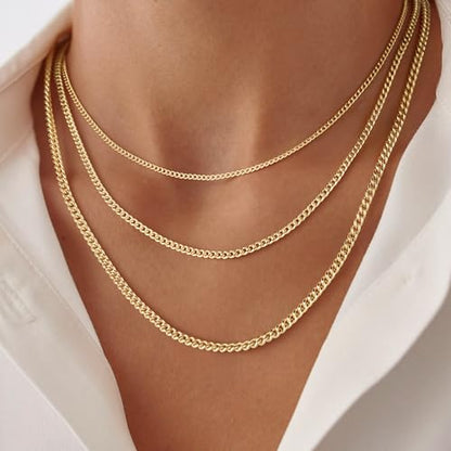 Turandoss Gold Layered Necklaces for Women Dainty 14K Gold Plated Chain Set | Stack Cuban Link Chain Necklace Personalized Lip Satellite Flat Curb Link Necklaces for Women Trendy Set - color: Cuban Chain