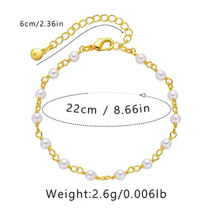 Ankle Bracelets for Women 18K Gold Plated Anklet for Women Gold Charm Anklet Waterproof Summer Beach Foot Chain Jewelry Gifts - style: Pearl