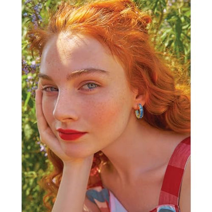 Trendy 14K Gold Plated Hoop Earrings for Women, Chunky Gold/Silver Earrings for Women Cubic Zirconia Baguette Hoop Earrings Heart Hoops Lightweight Hypoallergenic Jewelry,25mm/35mm/40mm/50mm - color: 01 Gold Aquamarine 25mm
