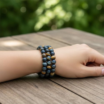 Bling Jewelry Genuine 8MM Gemstone Ball Bead Stretch Bracelet Stackable (3 Set) - color: Mixed Tigers Eye