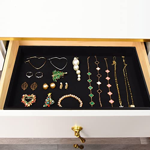 Velvet Jewelry Tray for Drawers Black Jewelrys Display Tray Stackable Jewelry Organizer Trays for Necklace Bracelet Ring Watch (1, Black) - color: Black