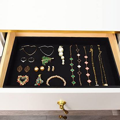 Velvet Jewelry Tray for Drawers Black Jewelrys Display Tray Stackable Jewelry Organizer Trays for Necklace Bracelet Ring Watch (1, Black) - color: Black