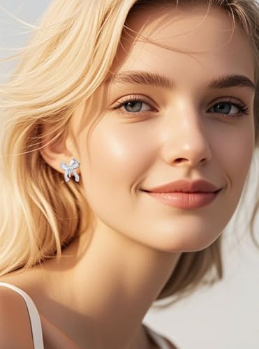 Tornito 10-15 Pairs Clip on Stud Earrings Non Pierced Teardrop Round Square CZ Pearl Twist Knot Flower Butterfly Heart Star Rainbow Cat Opal Clip on Earrings for Women - color: L:10 Pairs Silver Tone