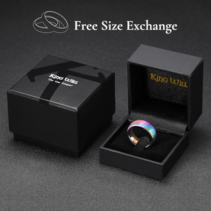 King Will Men's Tungsten Carbide Wedding Ring Hammered Groove Wedding Band Mens Two Tone Engagement Ring for Men and Women Matte Brushed Finish Comfort Fit - color: Rainbow