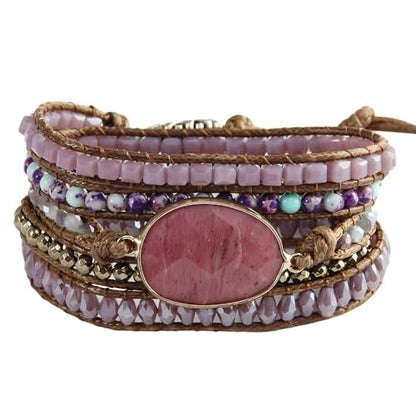 Handmade Boho Wrap Bracelets Natural Turquoise Crystal Stone Variety Beaded Strand Bracelet - color: Red Agate #2
