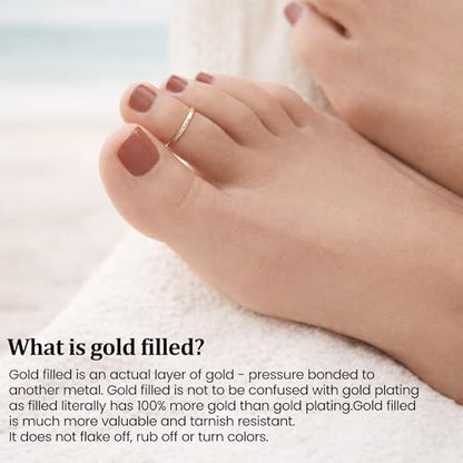 Ellie J Maui 14K Gold Filled Toe Rings for Women Adjustable Open Back Hammered Toe Ring Handmade Non Tarnish Dainty Gold Toe Ring Summer Beach Foot Jewelry (Rose Gold, Silver, Gold) - color: Gold