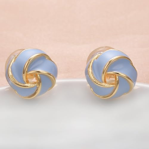 Yoursfs Knot Multicolor Clip on Earrings For Women Silver and gold Plated Large Non Pierced Floral Earrings - style: Blue four knot ear clip