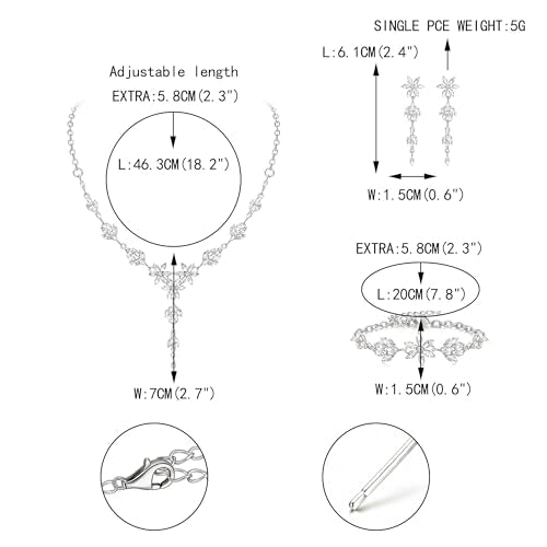 EVER FAITH Crystal Flower Wedding Prom Jewelry Set for Bride Bridesmaid | Rhinestone Costume Party Y-Shaped Necklace Dangle Earrings Bracelet, for Women - color: Clear Silver-Tone
