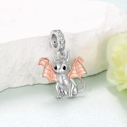 Cute Animals Charms 925 Sterling Silver Highland Cow/Dragon/Axolotl/Raccoon/Whale/Turtle/Cardinal/Hummingbird Charms for Bracelets for Women Cute Animal Charm Beads for Jewelry Making - style: Dragon Charm