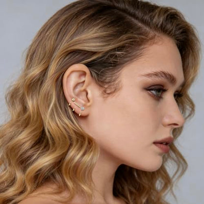 925 Sterling Silver 14K Gold Plated Huggie Half Hoop Earrings | Sleep-Friendly Poke-Free Hypoallergenic Stackable Earring Comfortable & All Day Wear - color: Ball-Yellow Gold