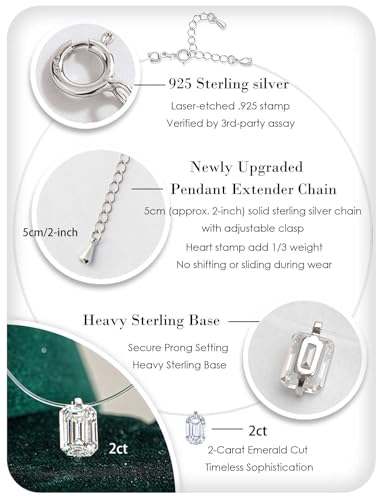 Teardrop 925 Silver CZ Floating Pendant Necklace 16 Inch Cubic Zirconia Invisible Necklace, Hypoallergenic, Jewelry Gifts for Women Anniversary Birthday - color: Emerald Square-Shaped