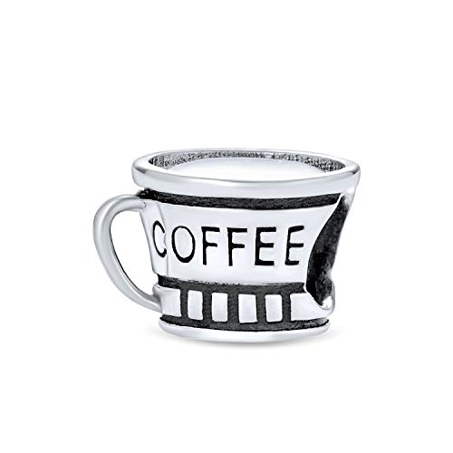 Bling Jewelry .925 Sterling Silver Latte Travel Mug Cup Coffee & Bookkeeper Accountant Math Student Calculator Charm Bead for Bracelet (Set of 2)