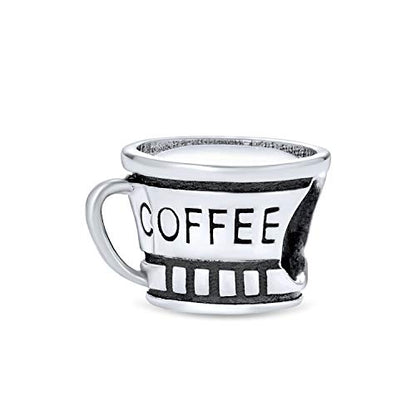 Bling Jewelry .925 Sterling Silver Latte Travel Mug Cup Coffee & Bookkeeper Accountant Math Student Calculator Charm Bead for Bracelet (Set of 2)