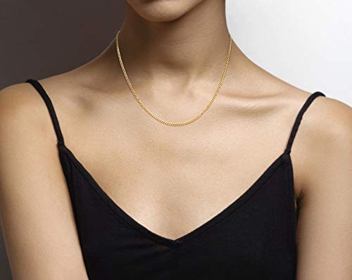 Miabella Italian 925 Sterling Silver, 18K Gold Plated 925 Sterling Silver 2.3mm Curb Cuban Link Chain Necklace Made in Italy - size: Length 18 Inches, style: yellow-gold-plated-silver