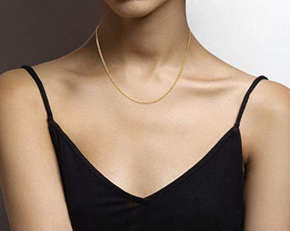 Miabella Italian 925 Sterling Silver, 18K Gold Plated 925 Sterling Silver 2.3mm Curb Cuban Link Chain Necklace Made in Italy - size: Length 18 Inches, style: yellow-gold-plated-silver