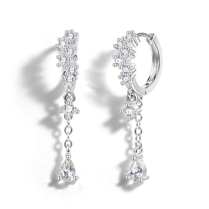 Silver CZ Dangle Earrings Hoop Leverback Drop Earrings Jewelry in Gifts Box | Hypoallergenic Elegant Cubic Zirconia Lightweight Drop Sliver /14k Gold Chain Drop Earring Jewelry for Women Daily Wear - color: Silver