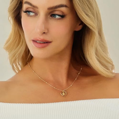 Cicy Bell Womens Heart Initial Necklace 18k Gold Plated | Personalized Letter Pendant, 17.7'' with 2'' Extender - color: Style 2-K-Gold