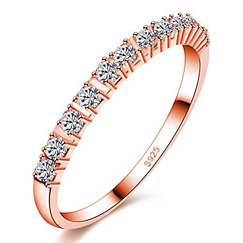 Uloveido Platinum Plated CZ Simulated Diamond Stack Eternity Band Ring J029 - color: Rose Gold