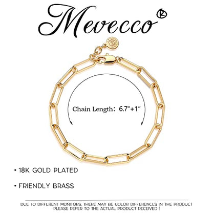 MEVECCO Dainty Oval Paper Clip Link Chain Bracelet Gold Chunky Radial Rolo Paperclip Link Bracelet 18K Gold Plated Delicate Wide Women Personalized Gift
