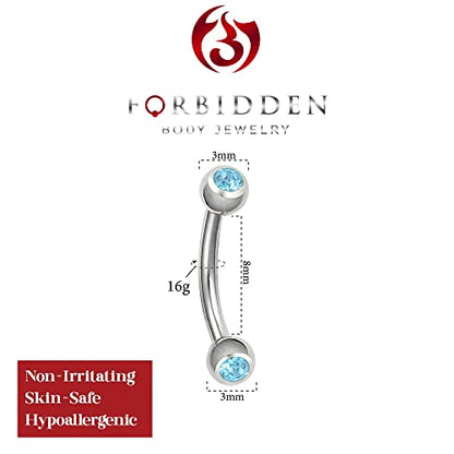 Forbidden Body Jewelry 16G Daith Earrings Surgical Steel Rook Eyebrow Earring Double Gem CZ Barbell Piercing Jewelry for Women Men - style: Aqua Blue