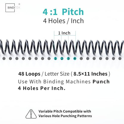 Binditek Plastic Spiral Binding Coils, Multi Size 4:1 Pitch, Black 200Pack | 8 Different Sizes (6 mm,8 mm,10 mm,12 mm,14 mm,16 mm,20 mm,25 mm), 48 Loops, for Letter-Size School and Office Projects - size: Multi Size , 4:1pitch, style: 200P , Black