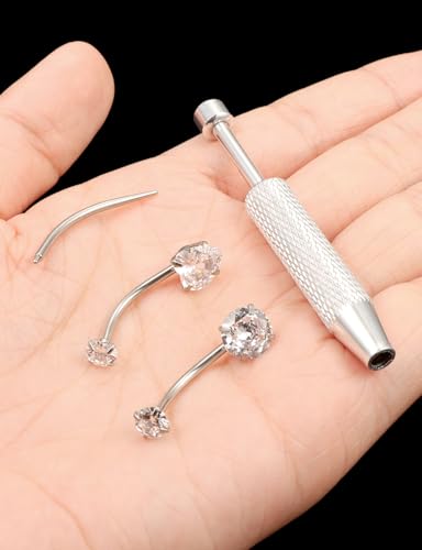 Long & Extra Long Bar Belly Button Ring Internal Thread Hypoallergenic Surgical Stainless Steel 14mm 16mm 14 Gauge Navel Rings Cubic Zirconia Buuton Body Piercing Jewelry for Women Men - color: Silver-Tone 16mm