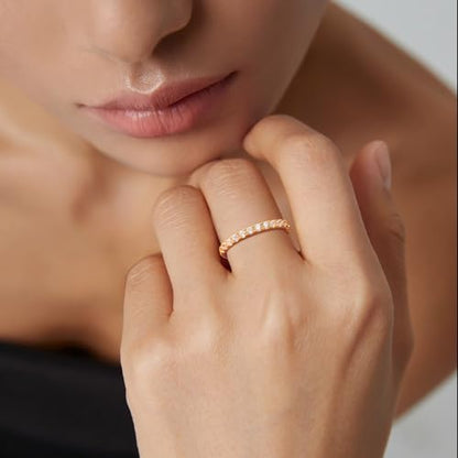 Birthstone Rings Eternity Band 925 Sterling Silver/Yellow Gold-Plated Created Gemstone Stackable Wedding Band 2.7mm Thin Half Eternity Rings for Women Size 6 to 10 - color: 04-CZ-Apr.-Yellow