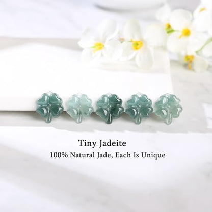 Real Green Jade Pendant Necklace for Women Donut/Heart/Clover/Teardrop/Rose/Lotus Flowers Genuine Jadeite Jewelry with Gold Plated 925 Sterling Silver Chain - style: Four leaf clover silver necklace