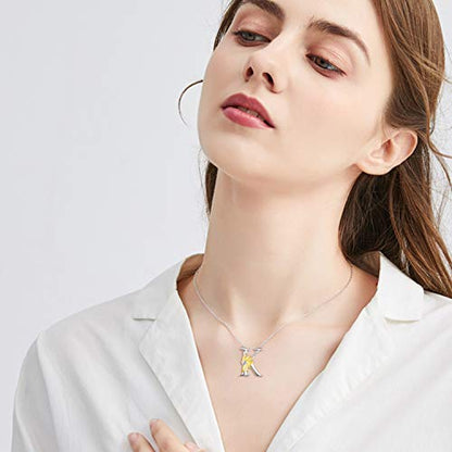 POPLYKE Initial Sunflower Necklace for Women 925 Sterling Sliver Sunflower Pendant Necklace Letter Initial Pendant Chain - style: Sunflower K