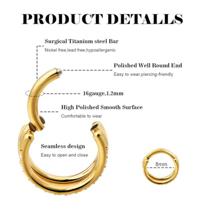 intera 16G Surgical Steel Septum Rings Lip Rings Horseshoe Hoop - Nose, Eyebrow Tragus Daith Helix Piercing Jewelry for Women Men, 6-12mm - size: 16G Cartilage Earring