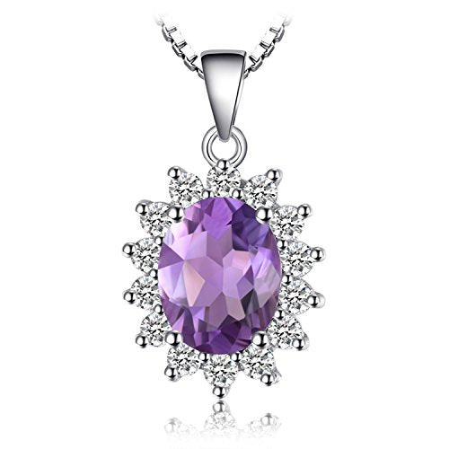 JewelryPalace Princess Diana Kate Middleton Natural Amethyst Citrine Garnet Peridot Topaz Created Ruby Sapphire Simulated Emerald Pendant Necklace for Women, 925 Sterling Silver Gemstone Jewelry Set - color: J-Sterling Silver-amethyst