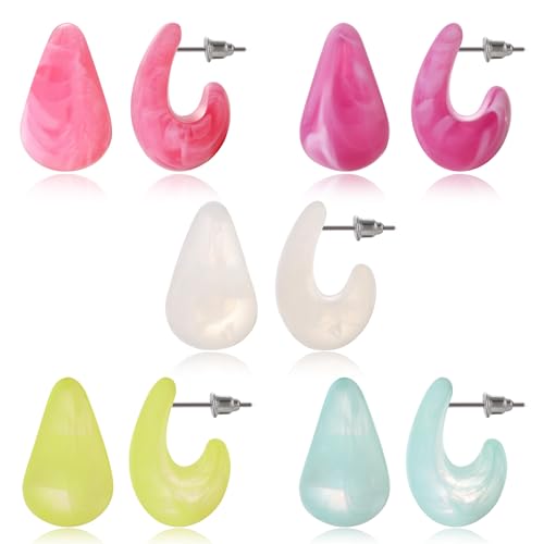 LETFLY 3/4/5 Pairs Teardrop Earrings for Women, Silver Plated Hypoallergenic Chunky Open Drop Hoop Earrings Set, Fashion Anniversary Birthday Jewelry Gifts for Women - color: Multicolor C