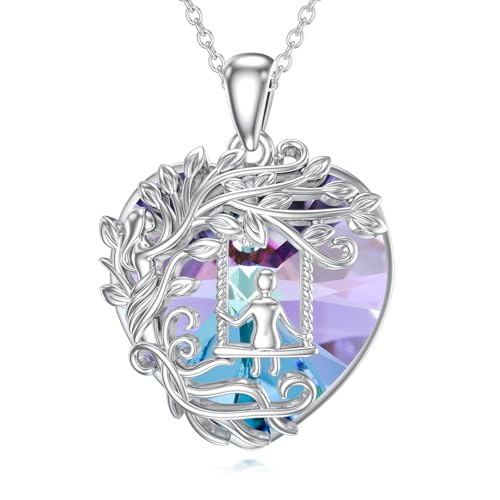 925 Sterling Silver Necklace Gifts for Women Crystal/Opal Jewelry Pendant Christmas Birthday Gift - style: Swing-A