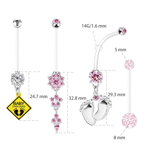 14G Flexible Clear Acrylic Pregnancy Belly Button Ring Flower,letter Dangle Pregnancy Maternity Belly Rings - color: pink