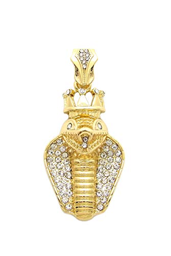 Fashion 21 Unisex Iced Out King Crowned Cobra Snake Pendant 24" Various Chain Necklace in Gold, Silver Tone - color: Gold / Pendant Only