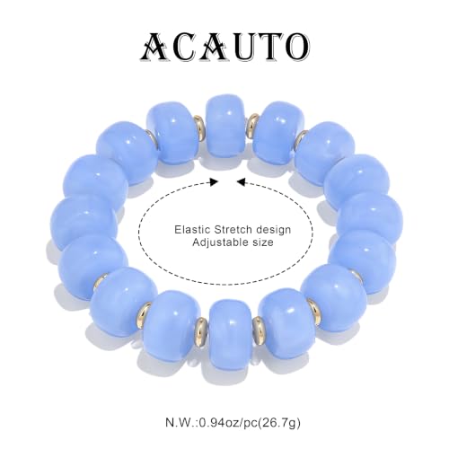 Chunky Beaded Bracelet for Women-Boho Bold Acrylic Resin Stretch Bracelets Trendy Summer Beach Elastic Bangle Vacation Jewelry Accessories - color: Style 1-Blue