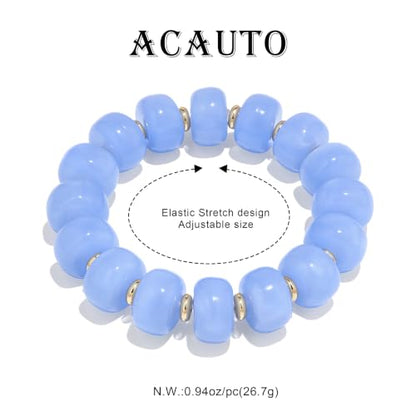 Chunky Beaded Bracelet for Women-Boho Bold Acrylic Resin Stretch Bracelets Trendy Summer Beach Elastic Bangle Vacation Jewelry Accessories - color: Style 1-Blue