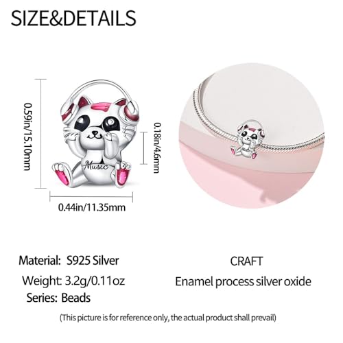 925 Sterling Silver Charms for Bracelets and Necklaces Beads Charms Jewelry Gift for Women - color: Music Cat Charm
