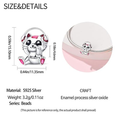 925 Sterling Silver Charms for Bracelets and Necklaces Beads Charms Jewelry Gift for Women - color: Music Cat Charm