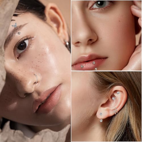Eyebrow Rook Piercing Jewelry with Tools Barbell Eyebrow Rings | 16G Stainless Surgical Steel Rook Earrings Vertical Labret Lip Surface Tragus Frog Eyes Piercing Jewelry - style: 20B