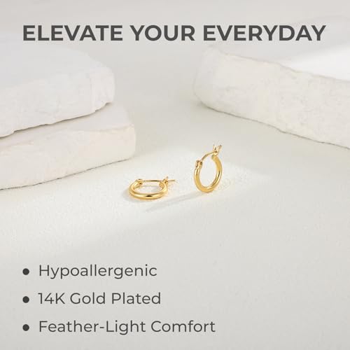 Gold Hoop Earrings for Women 14K Gold Plated | 925 Sterling Silver Post Hypoallergenic Hoop Earrings - color: Gold, size: 14mm
