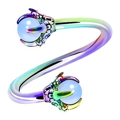 OUFER Twist Helix Earring 316L Stainless Steel Dragon Claw with Opalite Center 16G Twist Lip Labret Cartilage Upper Lobe Piercing Jewelry - color: Rainbow Opalite