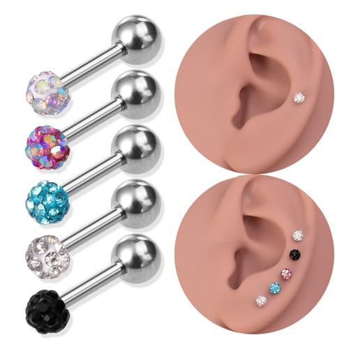 5Pairs Sparkly Disco Ball Stud Earrings for Women Hypoallergenic Stainless Steel CZ Crystal Small Ball Earrings Studs Glitter Cartilage Conch Helix Piercing Jewelry