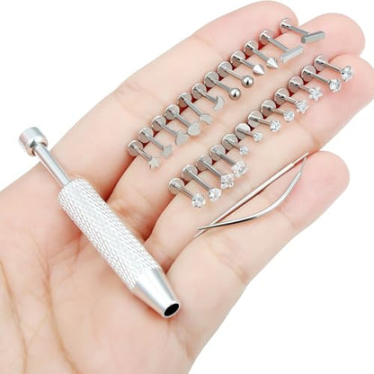 20/18/16g Gold Flat Back Threadless Earrings Nose Rings Lip Studs Surgical Steel Piercing Jewelry for Women Men - color: Surgical Steel, size: 16g=1.2mm