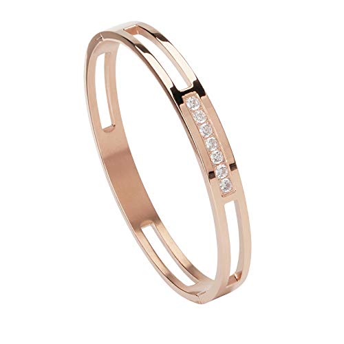 MILAKOO 6/8mm Gold/Silver Color Bangle Hollow Stainless Steel with Rhinestone Bracelets - color: Rose Gold, size: 6mm